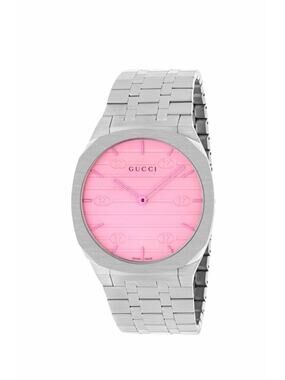 NWT Gucci 25H YA163410 Unisex Steel Pink 38mm Full Set